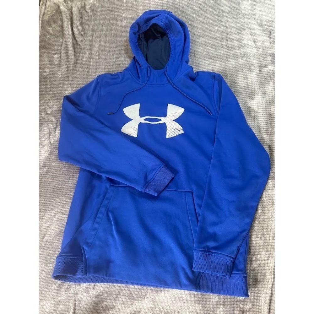 Under Armour Mens ColdGear Hoodie Royal Blue XL Big Logo Fleece Sweatshirt